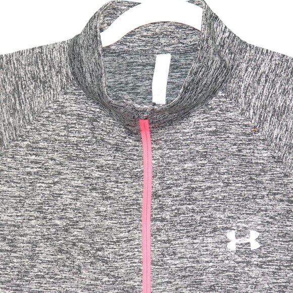 Under Armour Heat Gear Speckled Gray Half Zip Long Sleeve Athletic Pullover Top - Picture 3 of 5